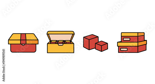 Fudge Box Line art vector set flat abstract colorful illustration