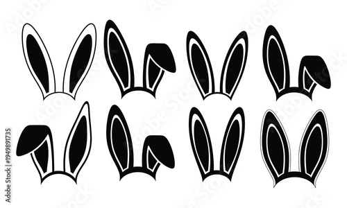 Collection of black and white bunny ears illustrations