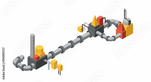 Industrial pipeline system with valves and connections.