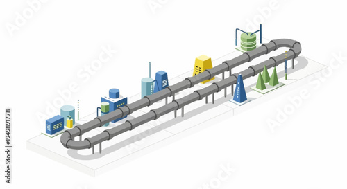 Industrial conveyor belt system with colorful components.