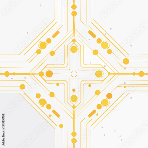 Abstract technological circuit board pattern with yellow glowing nodes and lines