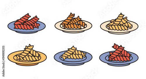 Fusilli Plate Line art vector dynamic vibrant abstract color