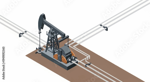 An oil pumpjack in a field.