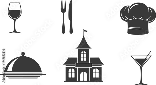 Elegant icons representing various aspects of fine dining and hospitality