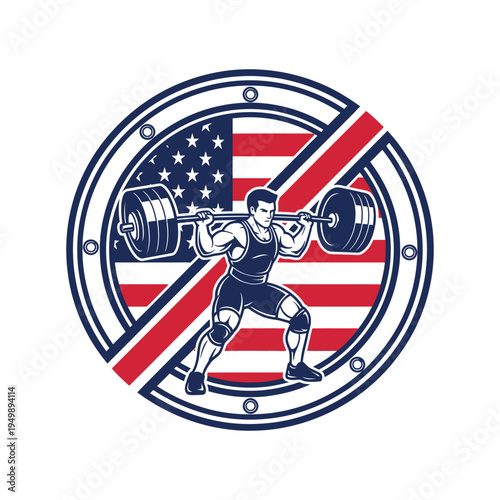 Weightlifter in squat position with american flag background