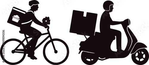 Delivery personnel using bicycles and scooters for package transport