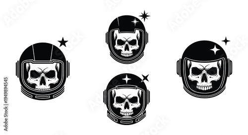 Three astronaut helmets revealing skulls a stark and symbolic image