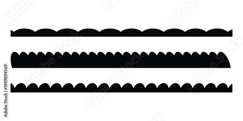 Black isolated modern scalloped icon set on white background. Wave shape scallop retro collection set. EPS 10. 