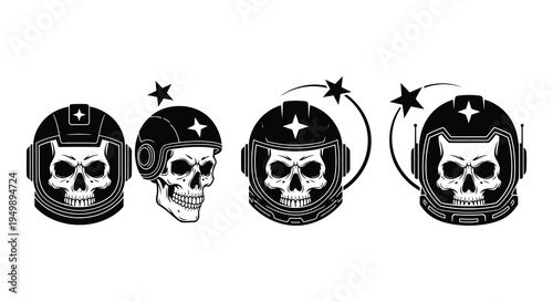 Three astronaut helmets revealing skulls a stark and symbolic image