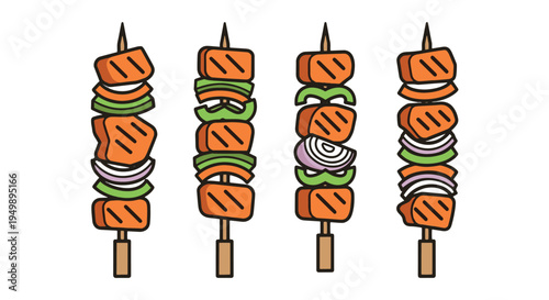 Grilled Turkey Skewers Line dynamic vibrant abstract color vector