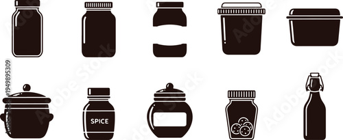 Assorted kitchen containers and jars for food storage and preservation