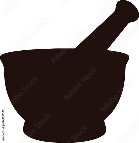 Silhouette of a mortar and pestle used for grinding and mixing substances.