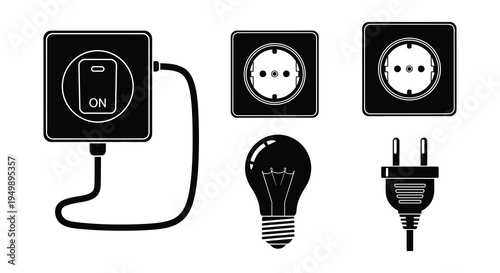 Electrical components including a light switch socket bulb and plug