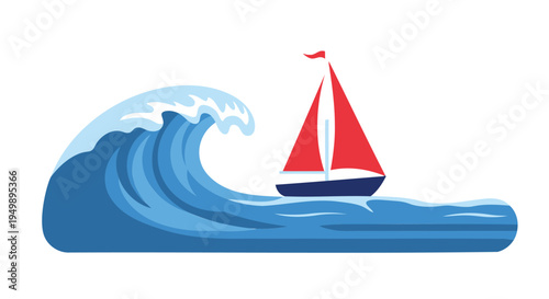 Vector sailboat on wave icon