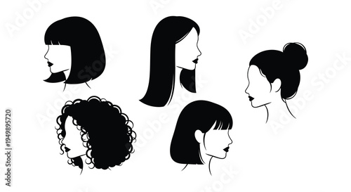 Four black and white portraits of women with varying hairstyles
