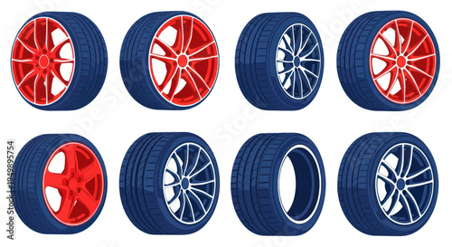 Collection of Car Tires and Rims