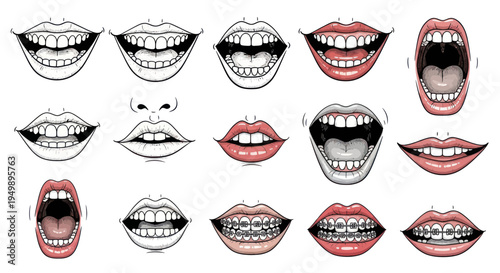 Diverse Mouth Expressions Collection: Smiling, Laughing, Open Mouths, Braces