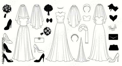 Bridal Fashion Elements: Wedding Dresses, Veils, Shoes, and Accessories Collection
