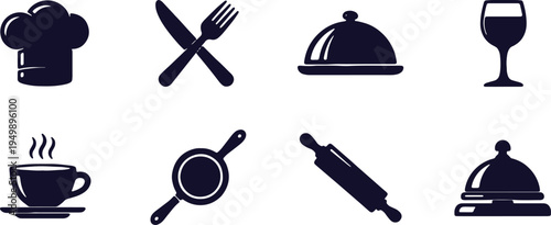 Collection of icons representing culinary and dining essentials