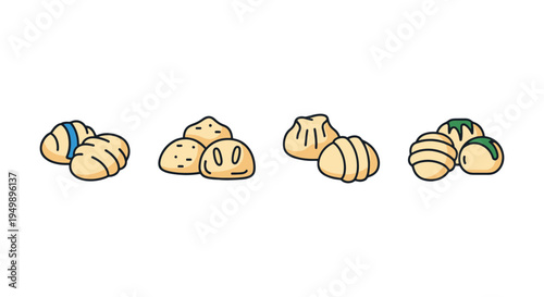 Handmade Gnocchi Line art clean abstract color theme illustration