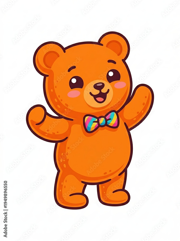 Fototapeta premium Cute Cartoon Bear Wearing Bow Tie.