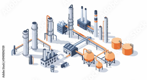 Industrial factory with various machinery equipment.