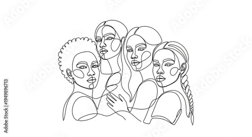 Diverse group of women depicted in minimalist line art style.
