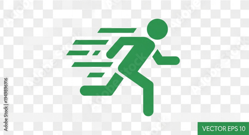 Green running person icon with motion lines.
