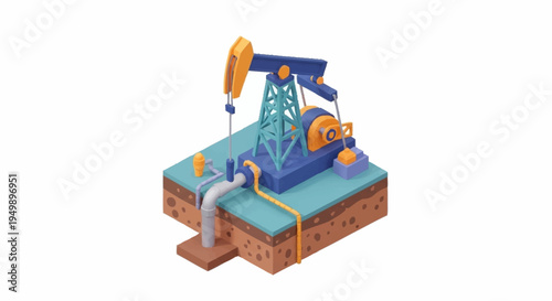 An oil pumpjack on a block.