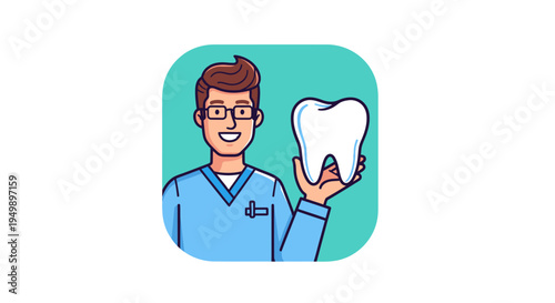 Dentist holding a large healthy tooth illustration.
