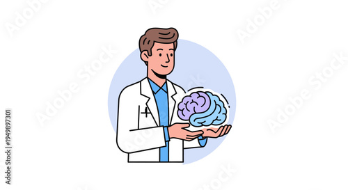 Doctor holding a brain illustration representing neurology and mental health.