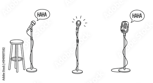 Line drawing depicting a television drum set and microphone