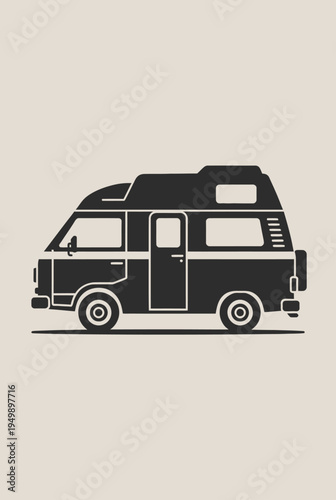 Stylized retro camper van illustration, a perfect emblem for road trip adventures, nomadic lifestyles, and classic summer travel journeys