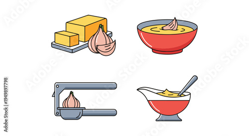 Garlic Butter Sauce Line art clean vivid abstract color illustration