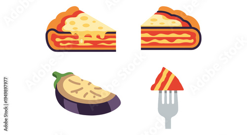 Fried Eggplant Parmesan Line dynamic fluid abstract color illustration