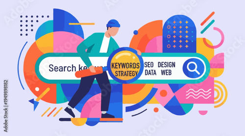 Modern SEO Search Concept with Faceless Character and Abstract Background