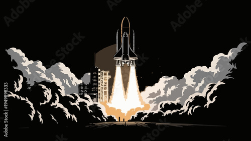 Space Shuttle Launch Silhouette Vector
