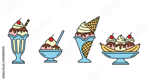 Ice Cream Sundae Line art clean artistic abstract color vector