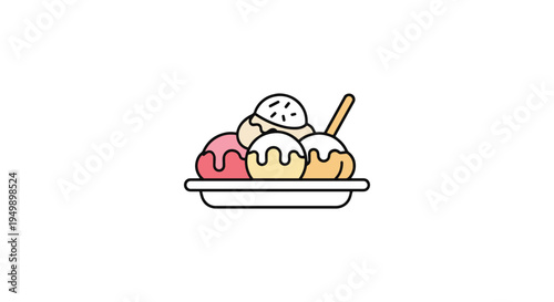 Ice Cream Sundae Plate Line clean abstract color vector