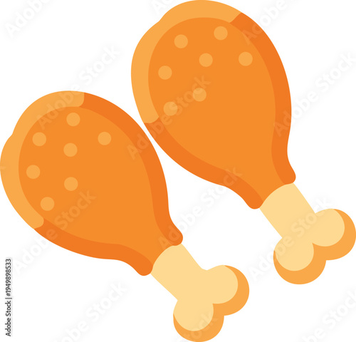 Two Golden Fried Chicken Drumsticks Illustration Keywords: fried chicken, chicken drumstick