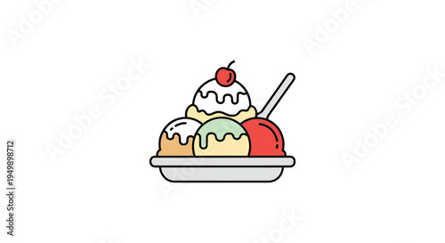 Ice Cream Sundae Plate Line creative fluid abstract vector