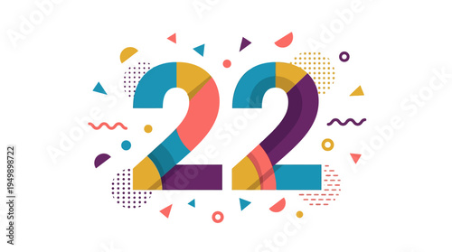 Colorful Number 22 with Geometric Shapes