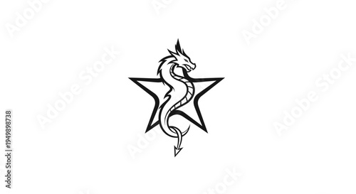 Mythical Dragon Within Star Shape - Fantasy Symbolism