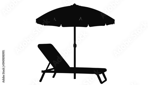 Beach lounge chair with umbrella silhouette isolated on transparent background, ideal for summer vacation, tropical beach, relaxation, seaside travel and tourism designs