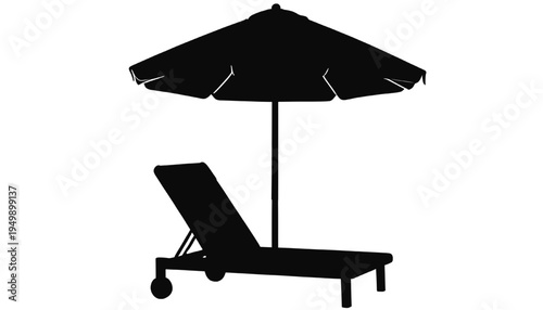 Beach lounge chair with umbrella silhouette isolated on transparent background
