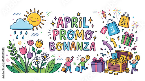 April Promo Bonanza Colorful Cartoon Sale Advertisement