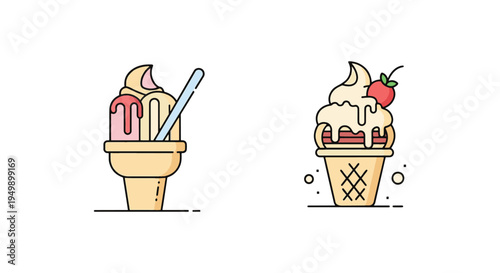 Ice Cream Sundae Station Line soft pastel abstract vector illustration