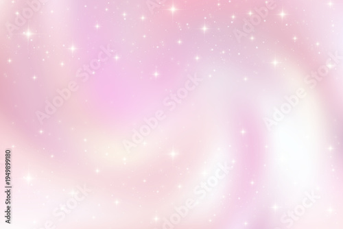 Pink galaxy sky with starry backdrop. Abstract space vector illustration. Cosmic dust particles and magical celestial gradient for fantasy designs.