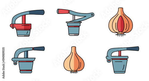 Garlic Press Line art vector contemporary abstract color
