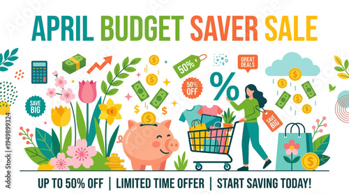 April Budget Saver Sale Banner with Discount Elements